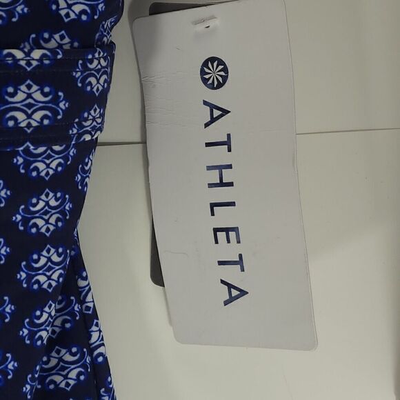 Athleta Tangier High Neck Tankini Top 32D /DD Blue Open Back Underwire Swimwear - Picture 4 of 12